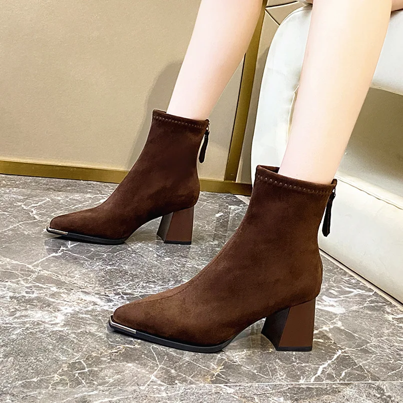 

2025 Winter Riding Boots Women Ankle Boots Pointed Toe Mordern Short Booties Street Style Party Stripper Female Shoes Slingback