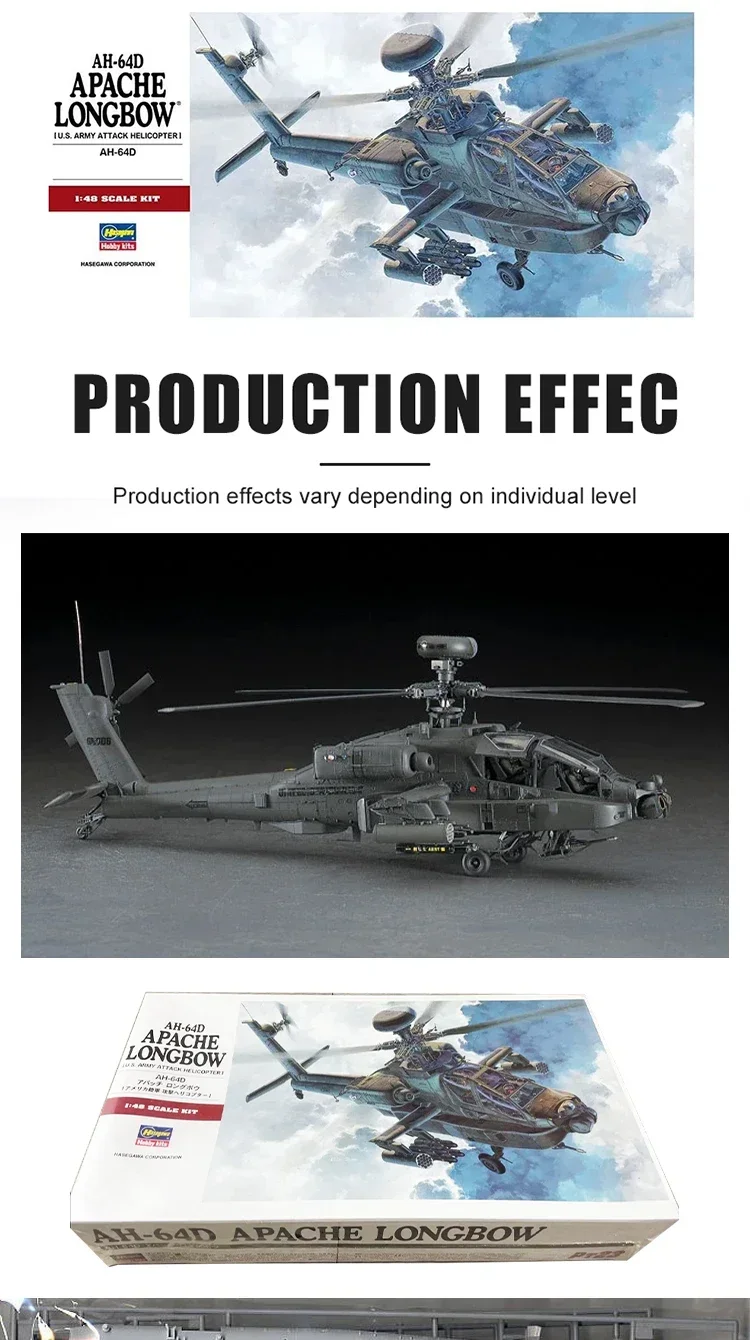 Hasegawa Kit de modelo de avión ensamblado 07223 AH-64D Apache Longbow Gunship escala 1/48