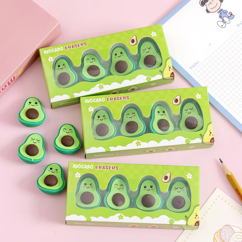 4pcs/Box Cute Cartoon Avocado Eraser Children's Puzzle Game Assembled Eraser Student Award Stationery Wholesale