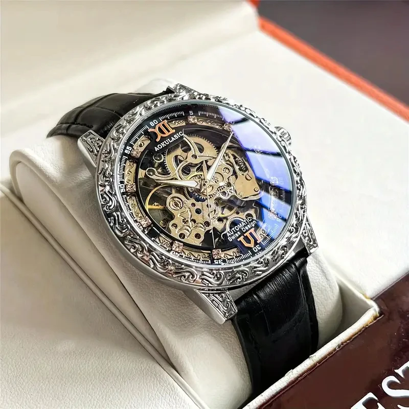 

New High-Value Lightweight Luxury Hollow Automatic Mechanical Watch for Men, Stylish Business Casual British Fashion Men's Watch, This Is the First Choice for Gifts, the Best Gift for Him, No Batteries Needed