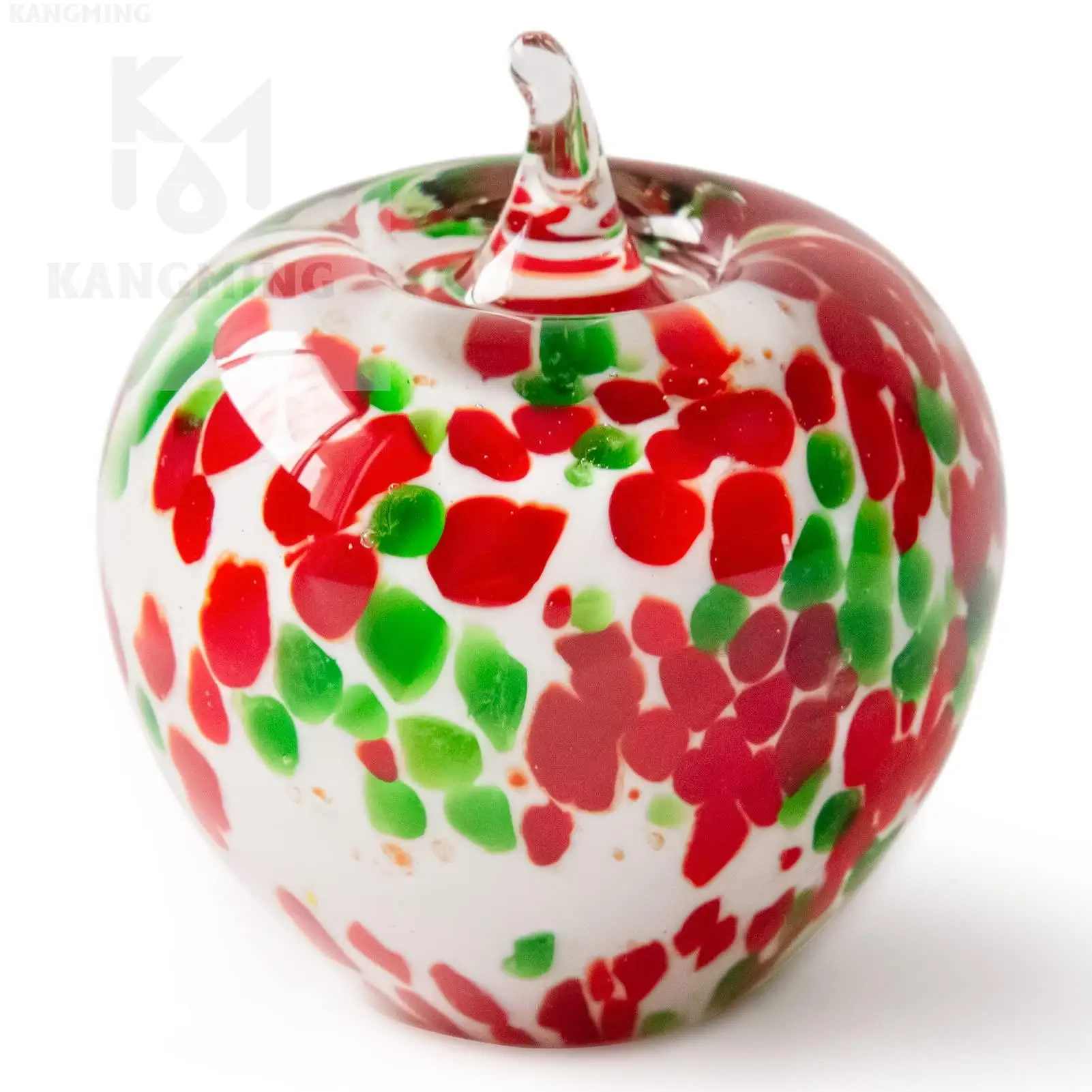 KANGMING Hand Blown Red Glass Apple Paperweight, Christmas Home Decor Gifts for Teachers,Apples Figurines(3IN/8CM)