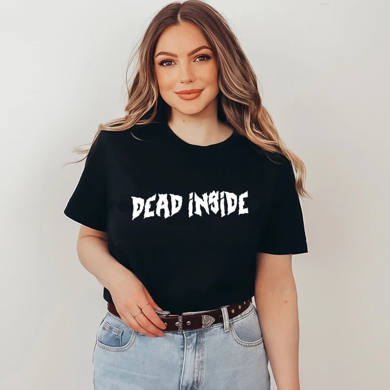 Dead Inside Pastel Goth Clothes Harajuku Women T Shirts Cotton Loose Graphic Tee Inspired Boho Gothic Tshirt Vintage Black Tops