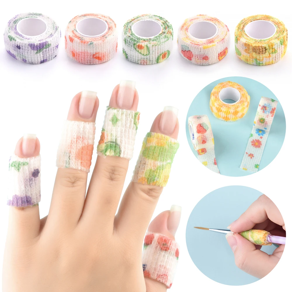 1 Roll Nail Art Protection Bandage Finger Guard Bandage Protector Wrap Tape Pink Cute Designs Self Adhesive Elastic Nail Tool