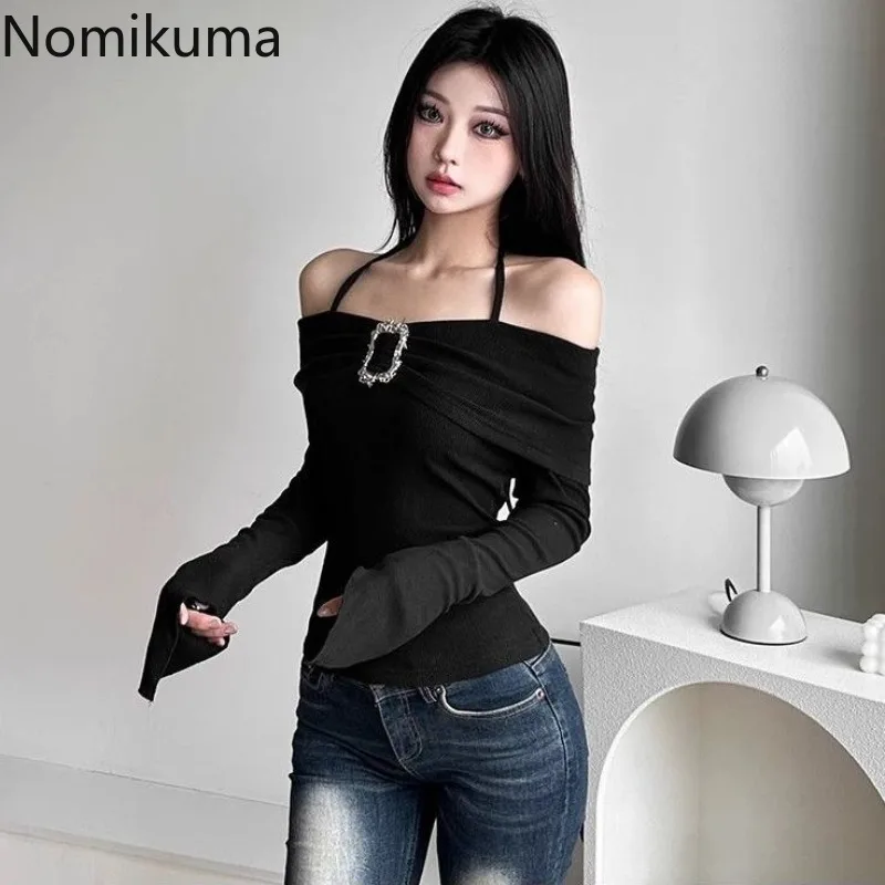 

Tshirts Women Clothes Flare Sleeve Tunic Tees Y2k Tops Slash Neck Vintage Camisetas Ropa Mujer Off Shoulder Sexy Summer T-shirt