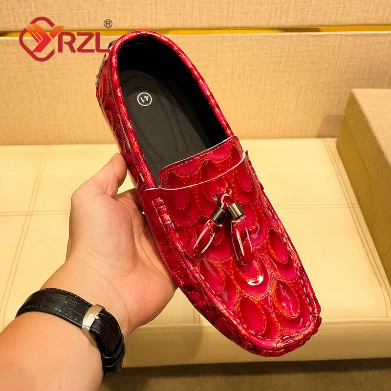 YRZL Black Loafers Men Comfort Moccasins High Quality Tassel Handmade PU Leather Shoes Men Flat Slip on Driving Loafers for Men