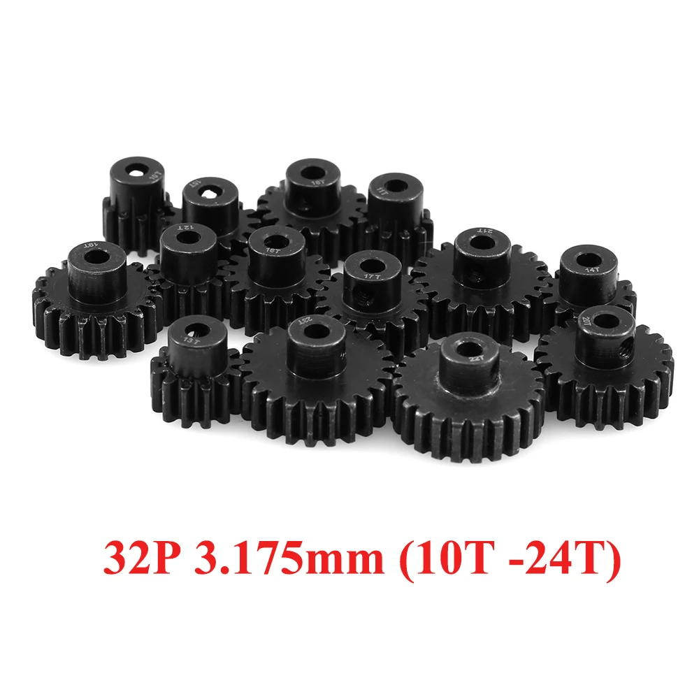 M0.8 32P 3.175mm 10T 11T 13T 15T 17T 18T 19T 20T 22T 23T 24T Hardened Steel Metal Pinion Gear Motor Gear For 1/10 RC Model Car