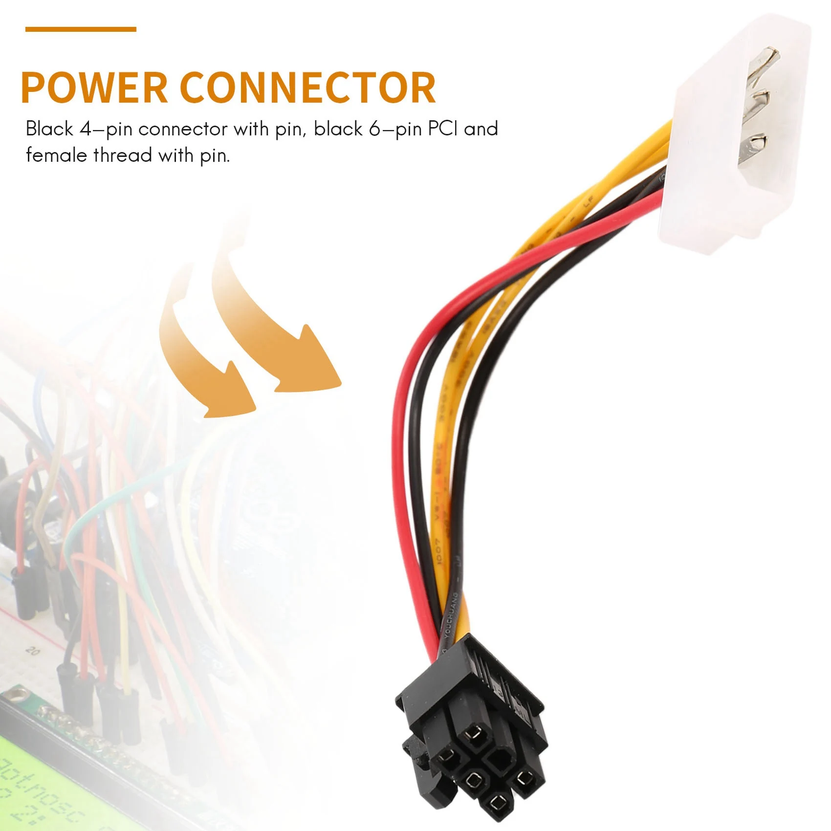 ETRT 4-Pin Male to 6-Pin Female socket Power Cable for PCIe PCI Express Adapter