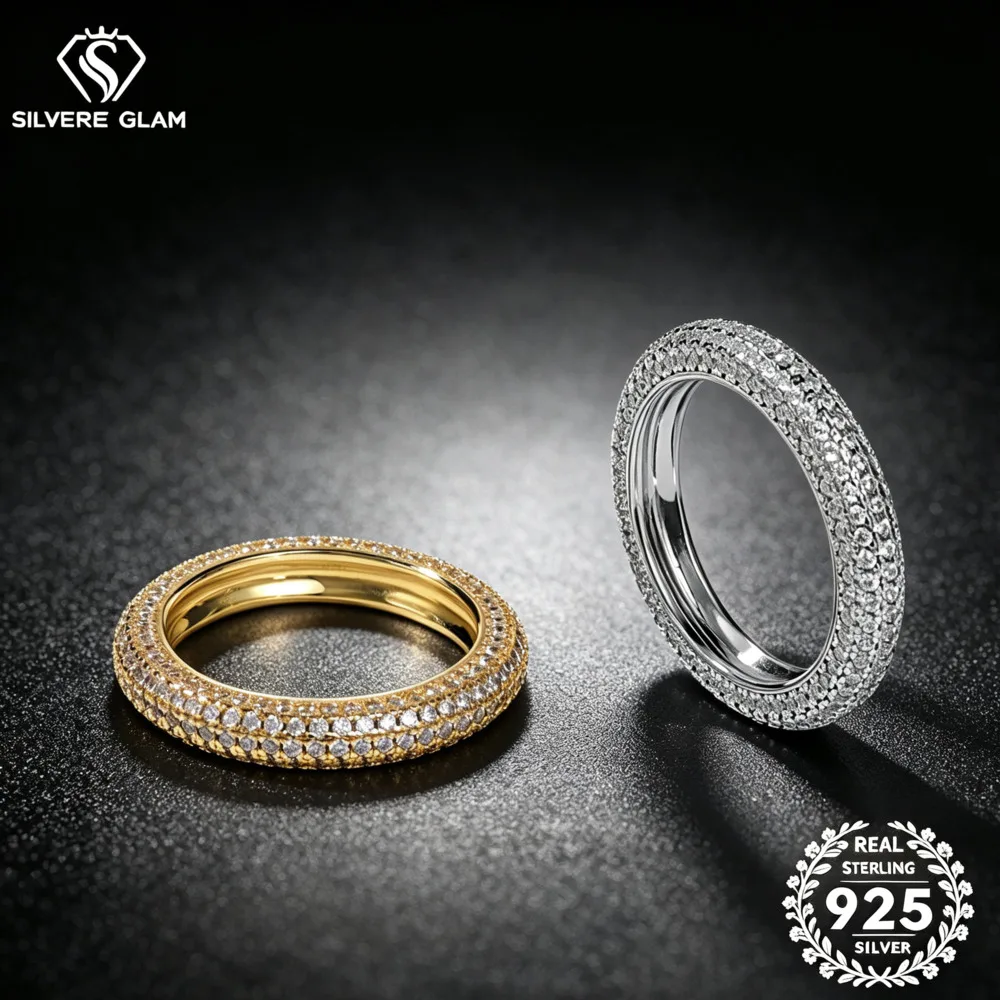 925 Sterling Silver Pave Full Eternity Band Moissanite Ring D VVS1 Round Cut Stackable Wedding Fine Jewelry For Women