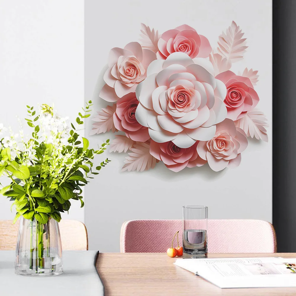 Chic and convenient simulation three-dimensional pink flowers bedroom living room porch home decoration wall stickers