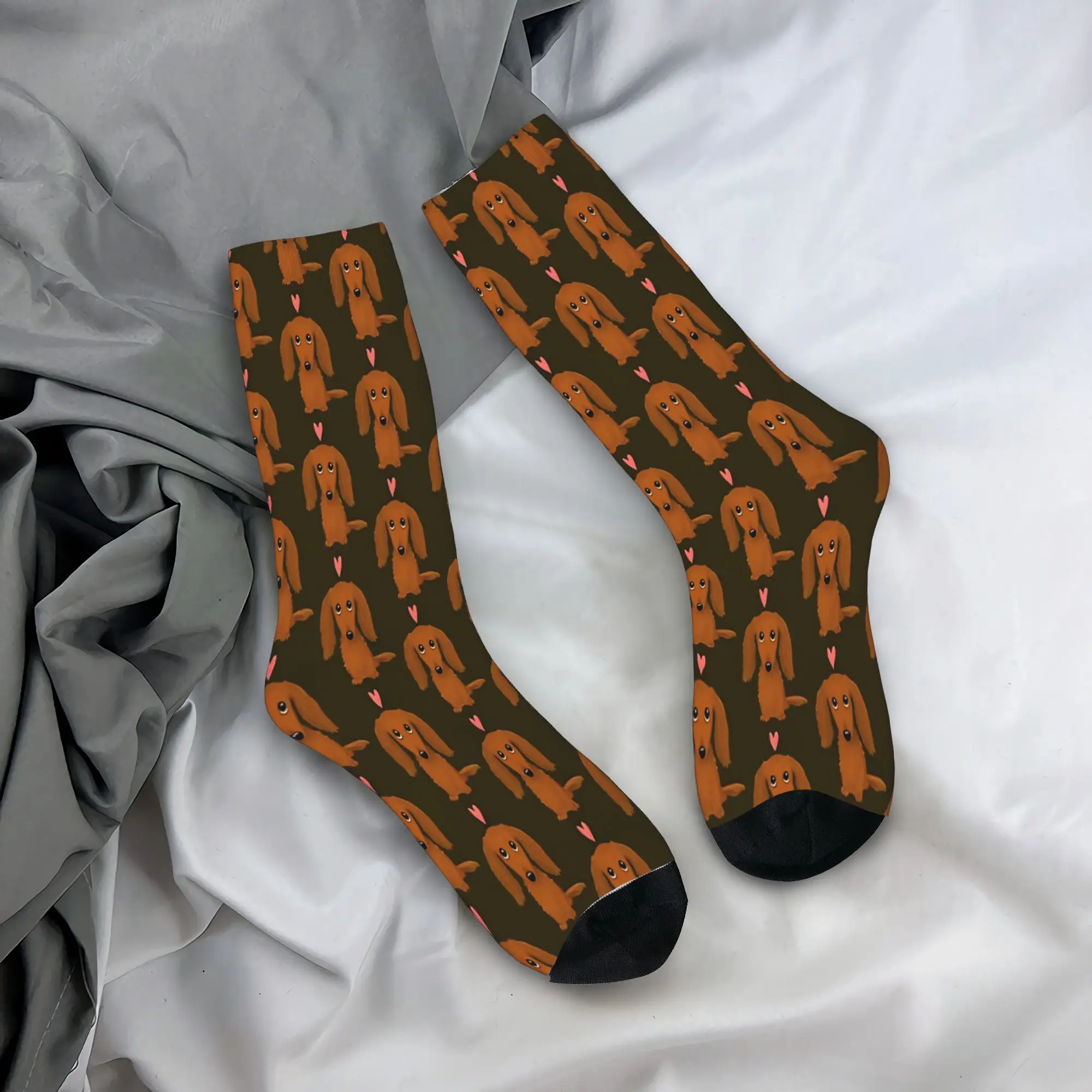 

Cute Longhaired Dachshund Cartoon Dog With Heart Stockings Funny Socks Autumn Non Slip Socks Men Climbing Soft Breathable Socks