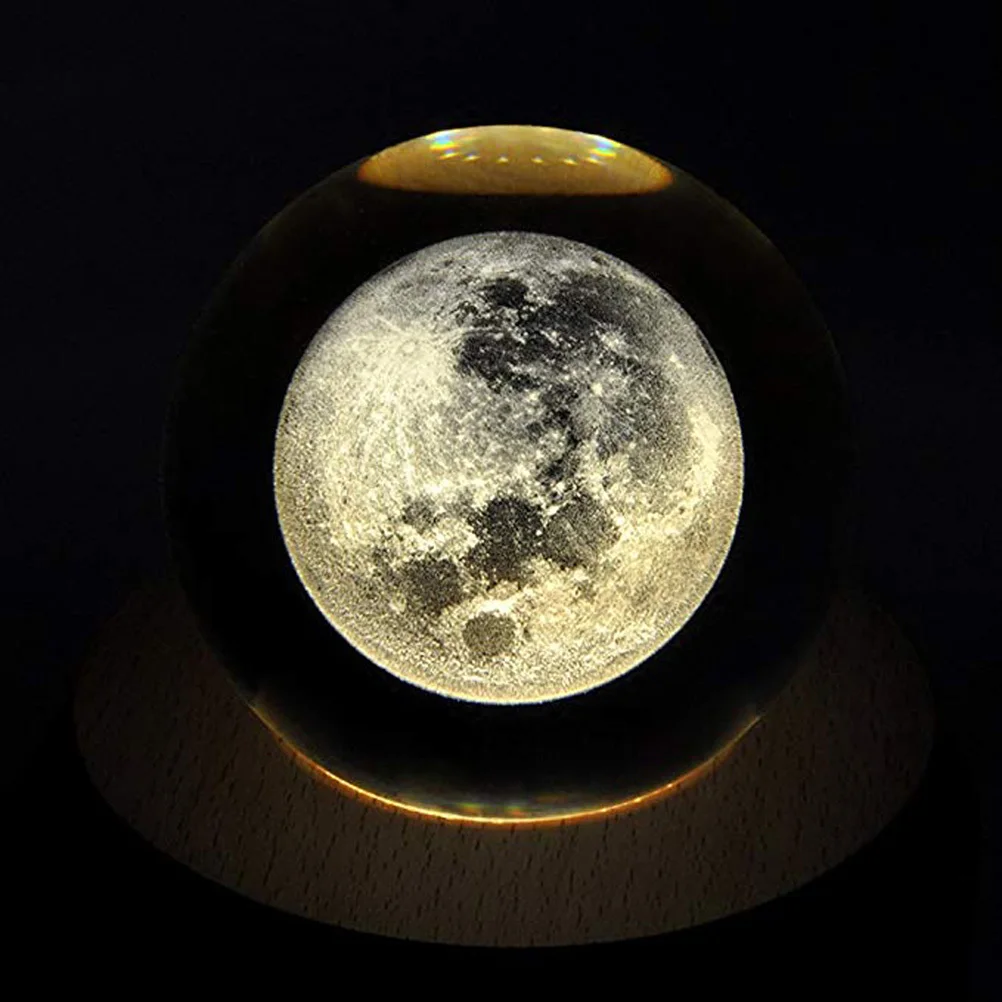 

3D Moon Crystal Ball Clear Sphere Carved Gift for Astronomy Enthusiasts Home Office Display 3D Moon Crystal Ball