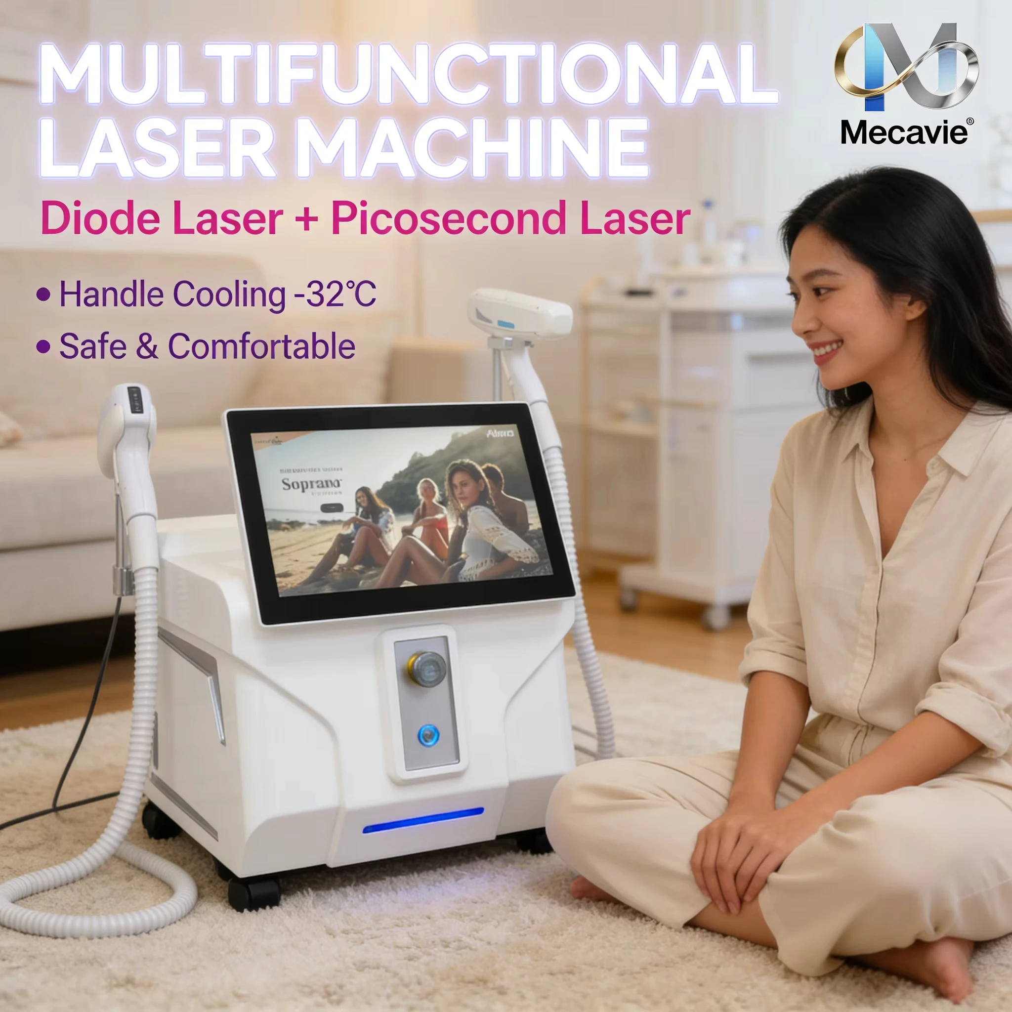 

Многофункциональный диодный лазер 808 нм для удаления волос и татуировок, эпилятор с 4 длинами волн 755/808/940/1064 нм для салонов красоты