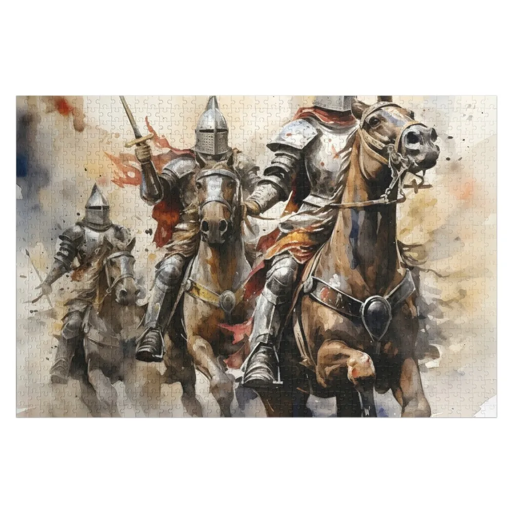 

Stunning watercolor medieval knights Jigsaw Puzzle Customized Gifts For Kids Custom Name Child Toy Puzzle