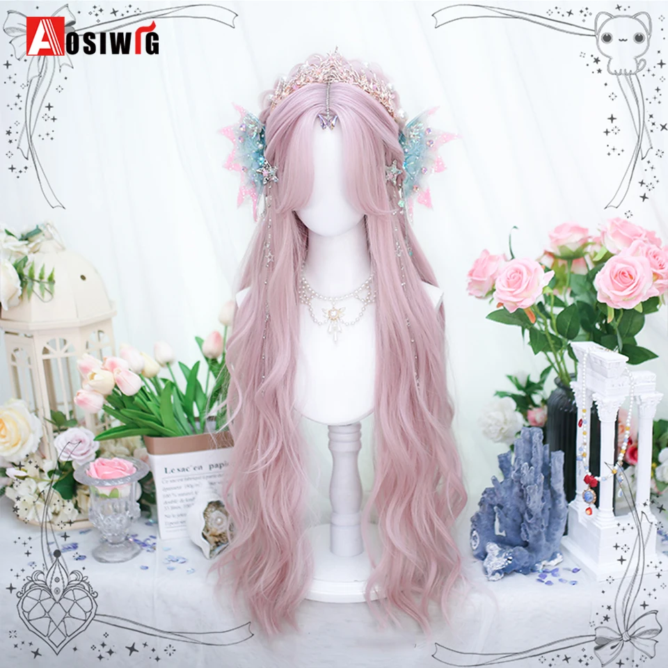 33Inch Synthetic Big wave long curly hair Milk Tea Green Lolita Wigs For Women Cosplay Wig With Bangs Halloween Daily Cosplay Us