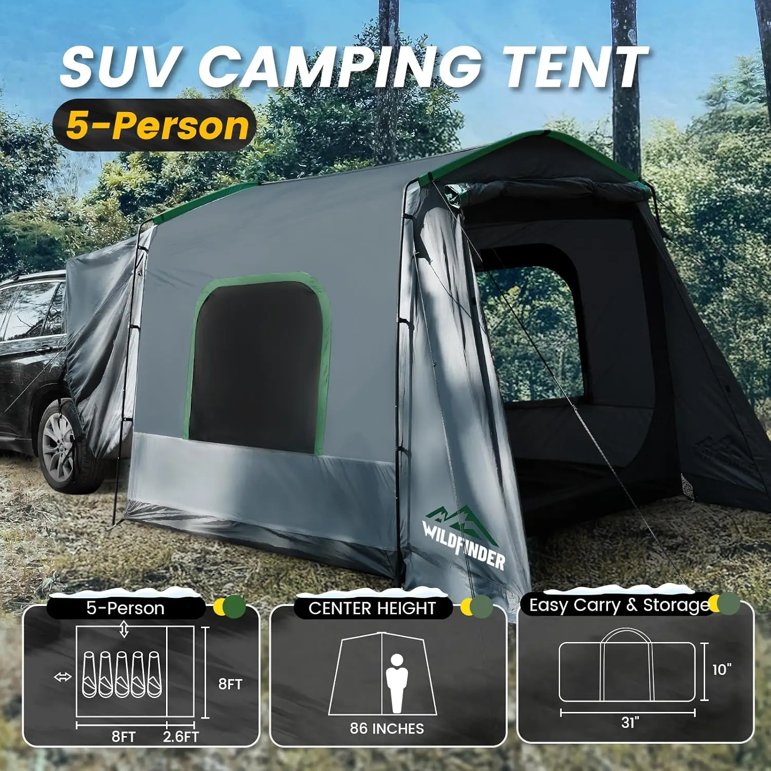 SUV Tailgate Tent Camping Shelter Van Jeep Car Awning Outdoor Waterproof Wind Resistant
