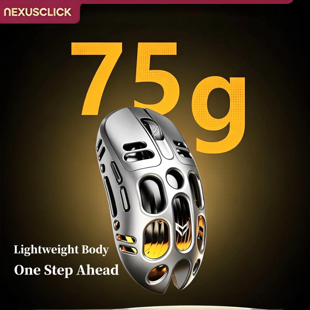 Lightweight Hollow Wireless Gaming Mouse NexusClick, Tri-Mode 4000DPI Ergonomic Esports Mice, Rechargeable Gaming Mice