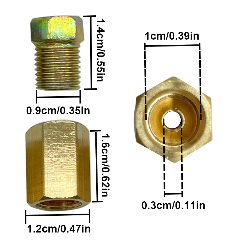 4 Sets Brake Line Connector 3/8-24 Threaded Brake Line Fittings & Brass (4X Unions 8X Nuts) Adapter For 3/16\