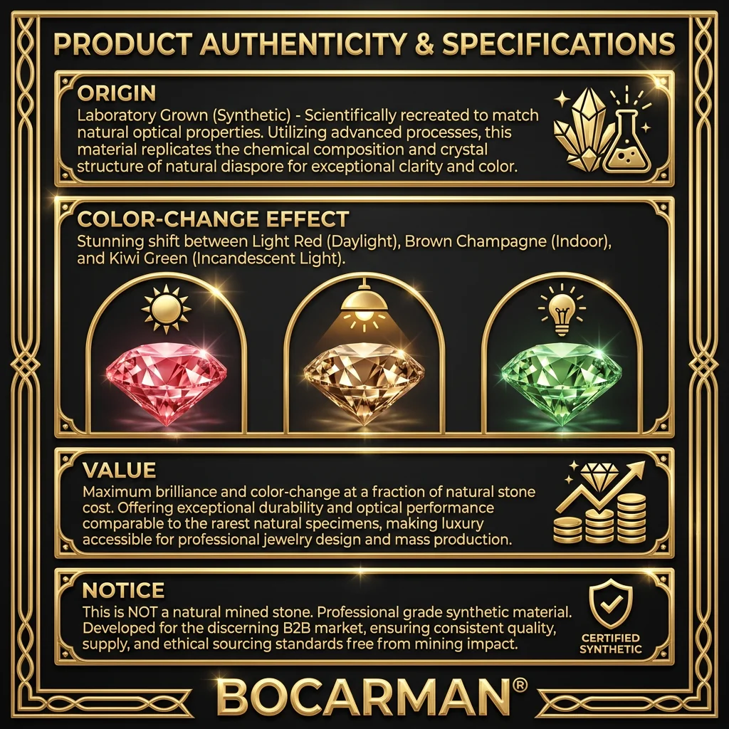 BOCARMAN Synthetic Color-change Sultanite Rectangular stone adjustable ring earrings necklace Jewelry Set for women change color