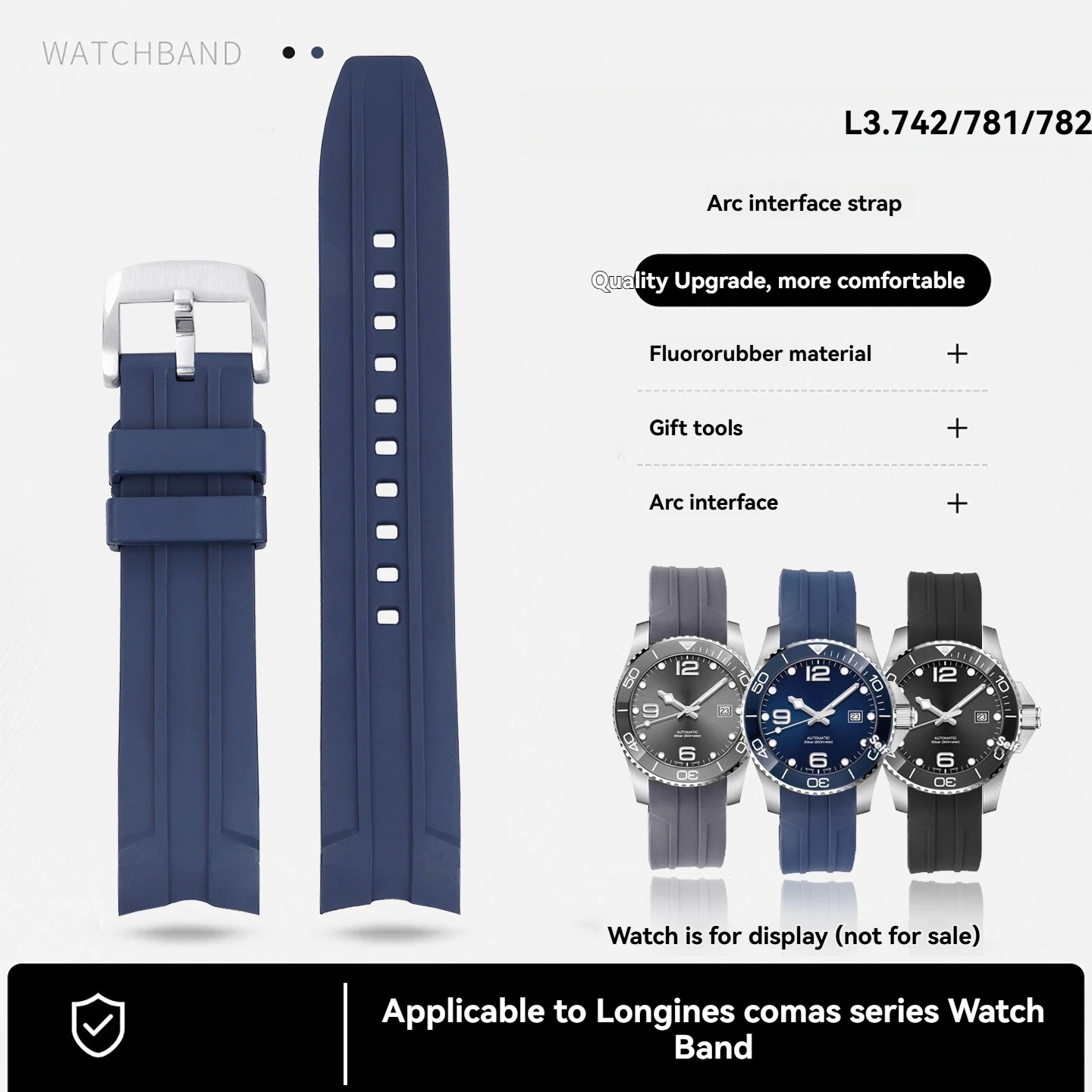 21mm Quick-release waterproof Strap For Longines HYDROCONQUEST L3.742/L3.781.4 782 FKM Fluorine rubber Watchband with Bracelet