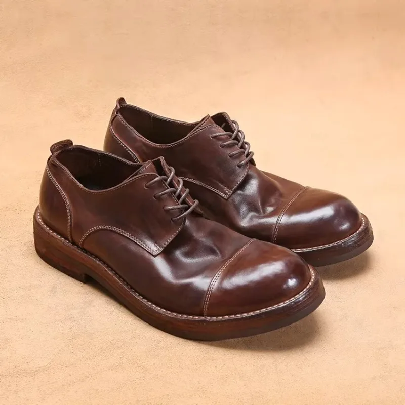 

Italian Handmade Leather Shoes Men Vintage Derby Shoes Genuine Leather High-end Luxury Casual Business Shoes Zapatos Hombre