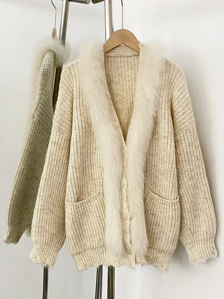 المرأة محبوك سترة طويلة الأكمام معطف جديد ربيع الخريف الحياكة الملابس الإناث موضة ريال فوكس الفراء سترة سترة #1