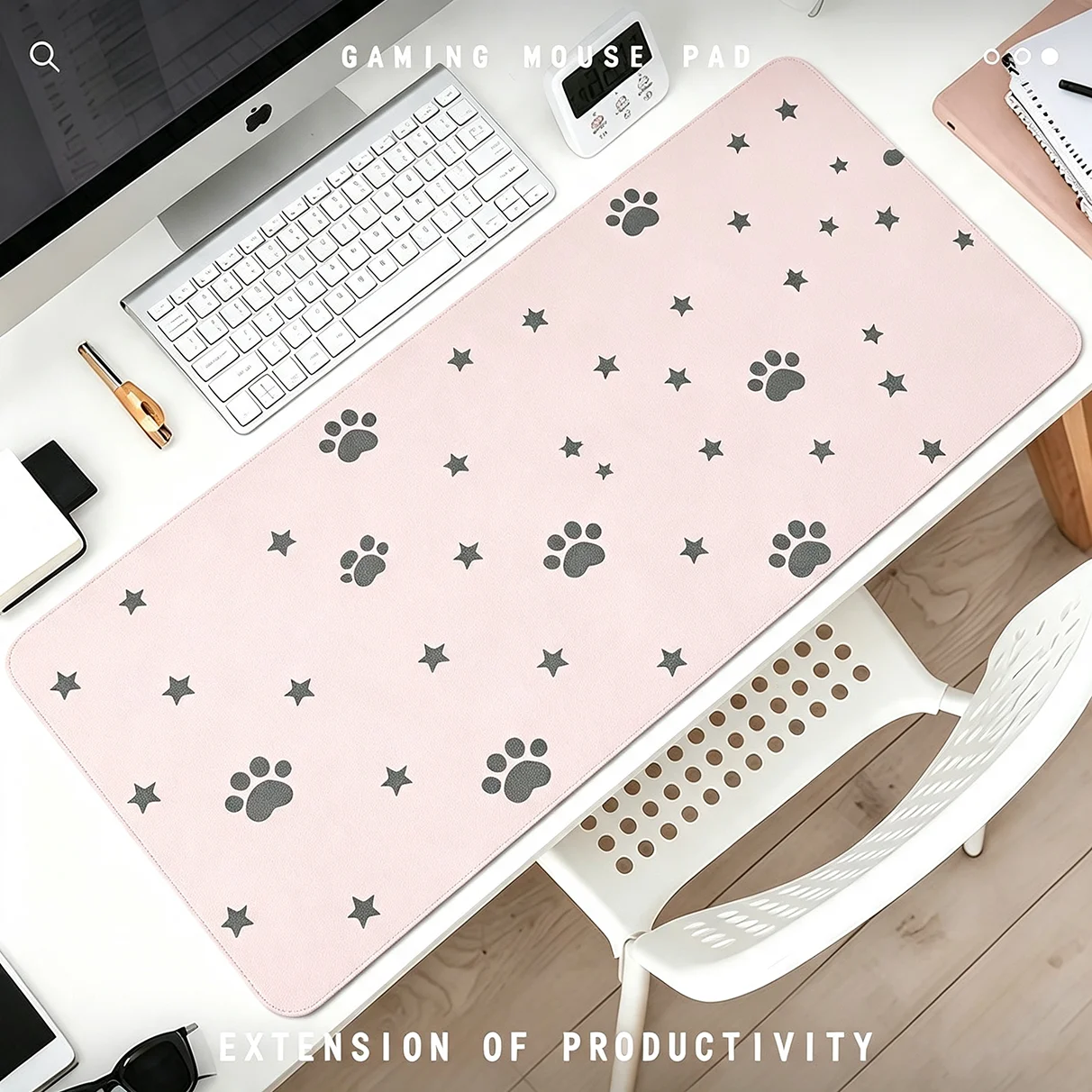 Pink Kitten Puppy Paw Y2K Girl Leather Desk Pad Protector Mouse Pad Office Desk Mat Waterproof Non-Slip PU Desk Blotter Pad2