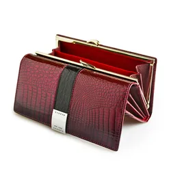 Luxury Genuine Leather Womens Wallets Patent Alligator Bag Female Design Clutch Long Multifunctional Coin Card Holder Purses