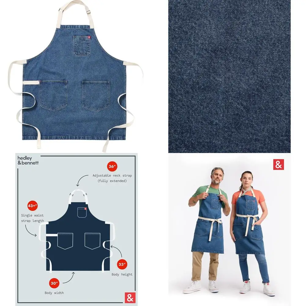 

Профессиональный джинсовый фартук шеф-повара с карманами и петлей для полотенец — сверхпрочный для приготовления пищи и гриля в темно-синем стиле Georgia