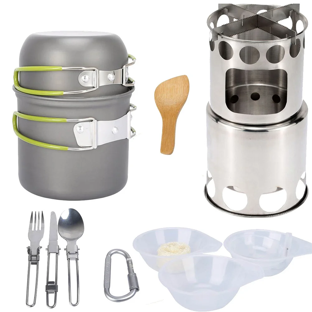 1Set Portable Camping Stove Set Durable Outdoor Pot Cooking Tool Mini Size for Hiking Picnic Barbecue Camping Stove