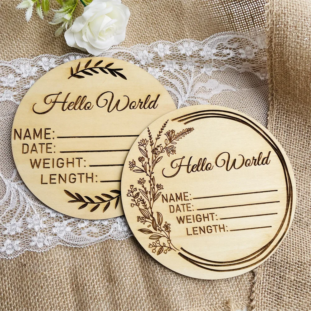 10PCS Hello World Newborn Announcement Wood Sign Hospital Birth Announcement Stats Sign Milestone Cards Growth Photo Prop Shower