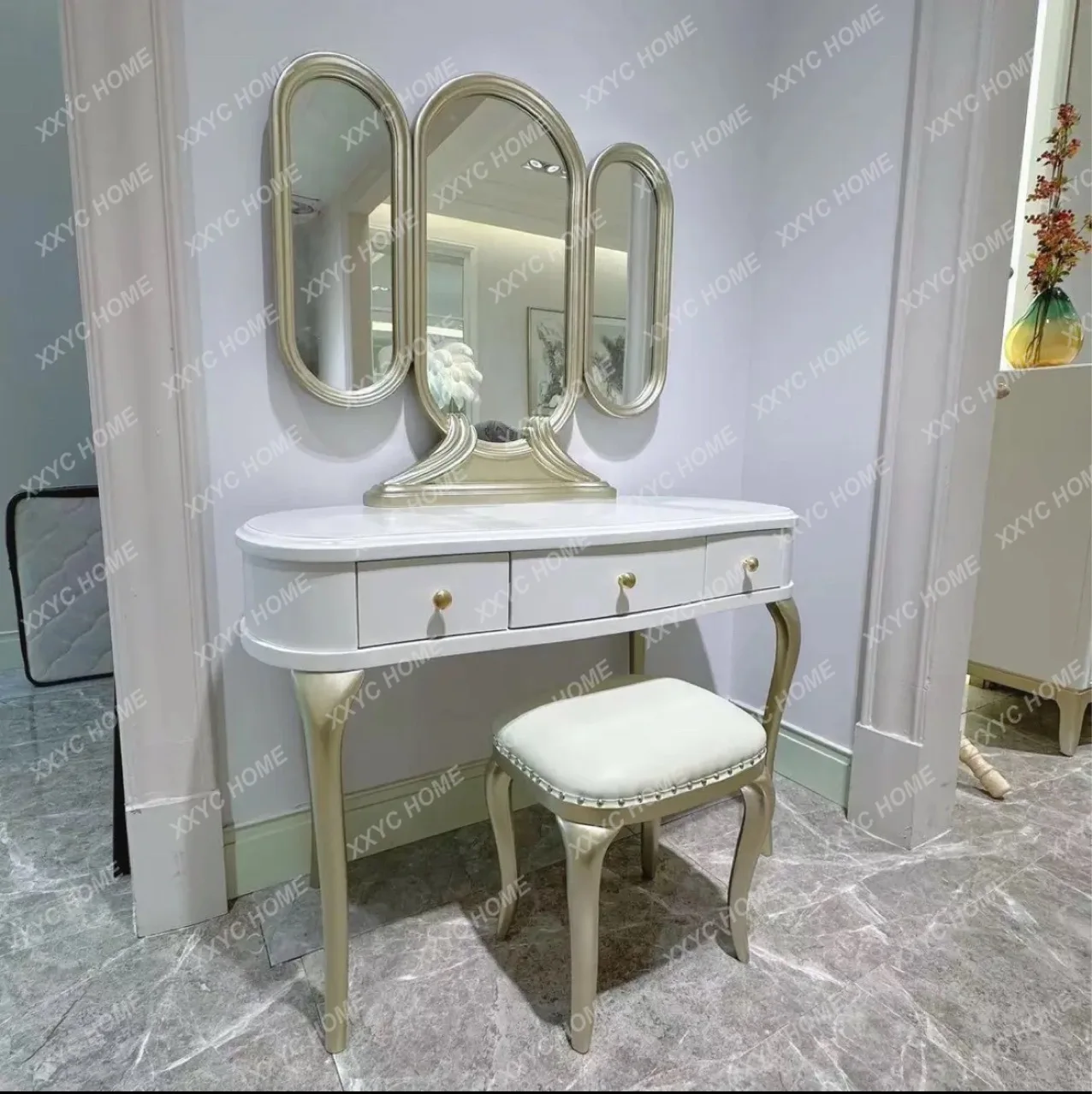 LX light luxury solid wood dressing table white wardrobe whole house dressing table