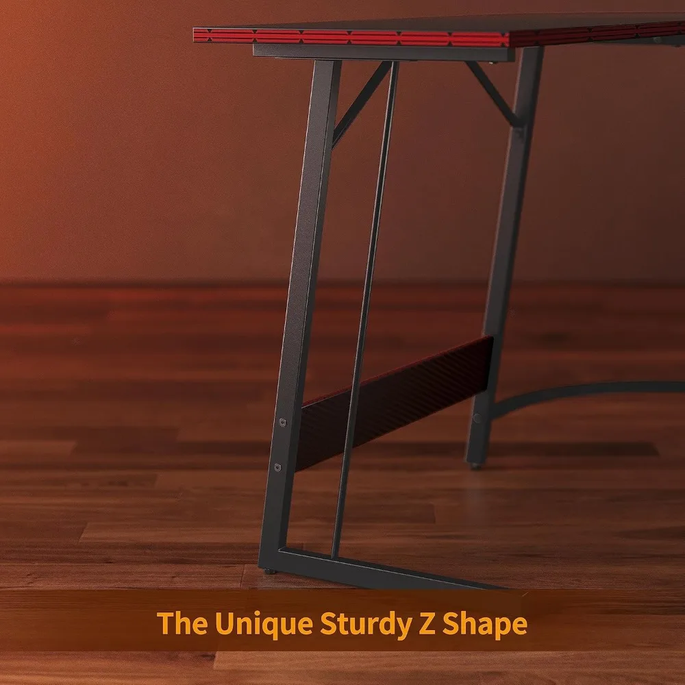 مكتب ألعاب على شكل حرف L مع حامل شاشة للمنزل والمكتب والكمبيوتر ومكتب ركن الدراسة ومحطة عمل للكتابة من ألياف الكربون السوداء 47 #5