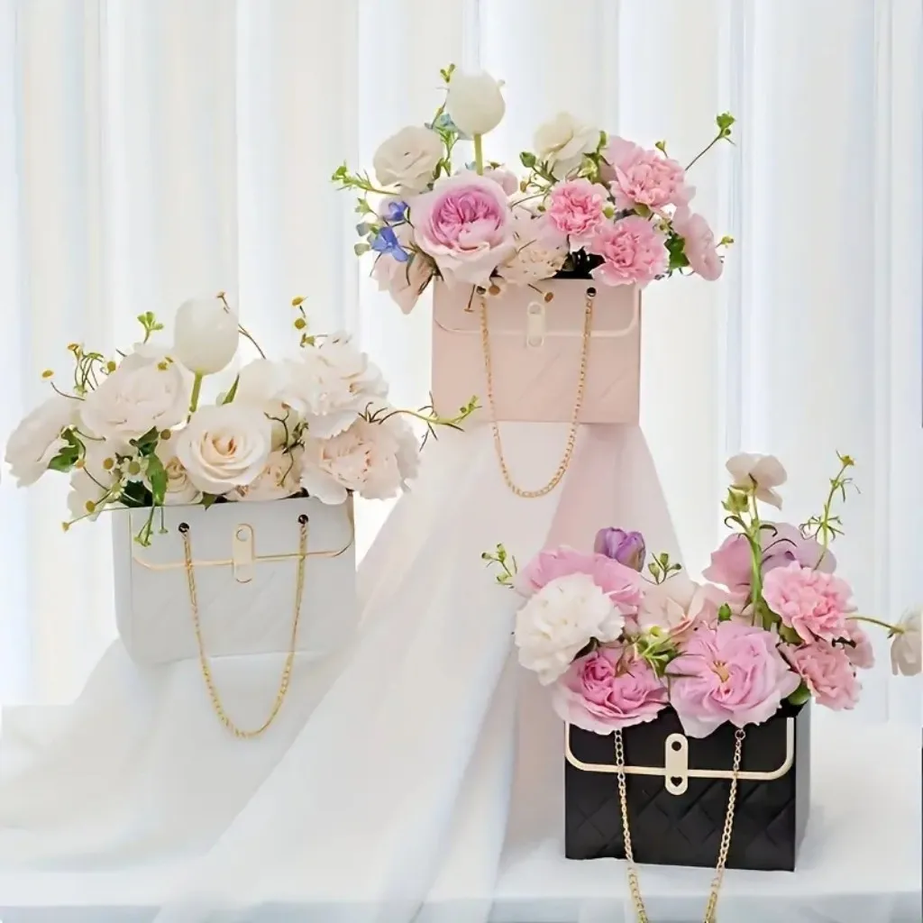 

10pcs Portable Flower Box Rose Flowers Packaging Box, Wrapping Paper Bouquet Storage Bucket For Florist Flower Shop Wedding Vale