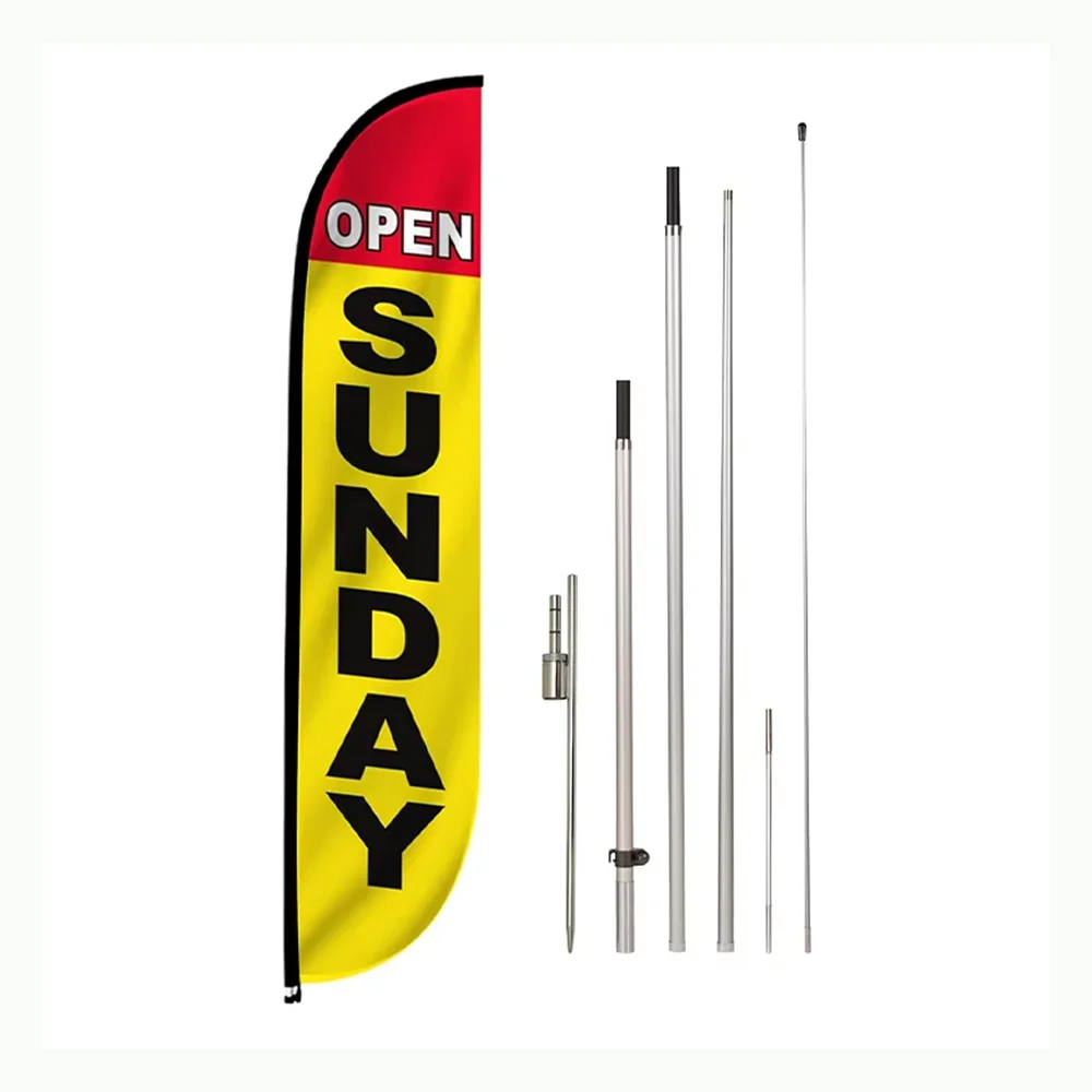 

Feather Flag Advertising Flag Banner With Fiberglass Pole Kit And Ground Spike For Business Promotion - Open Sunday