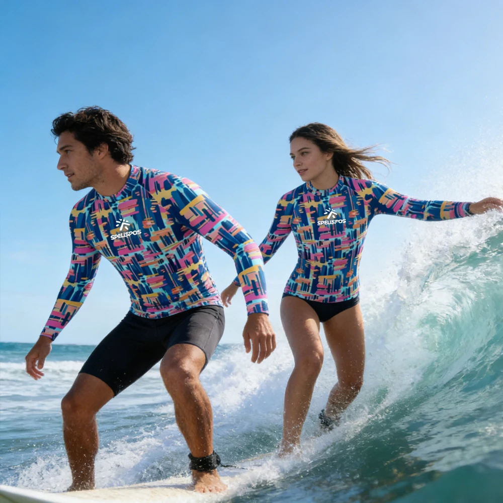 Vibrant Geometric Surfing Shirts Rashguard Sailing Tops Wear Quick Dry Long Sleeve UPF 50 Sun Protection Unisex Swimwear