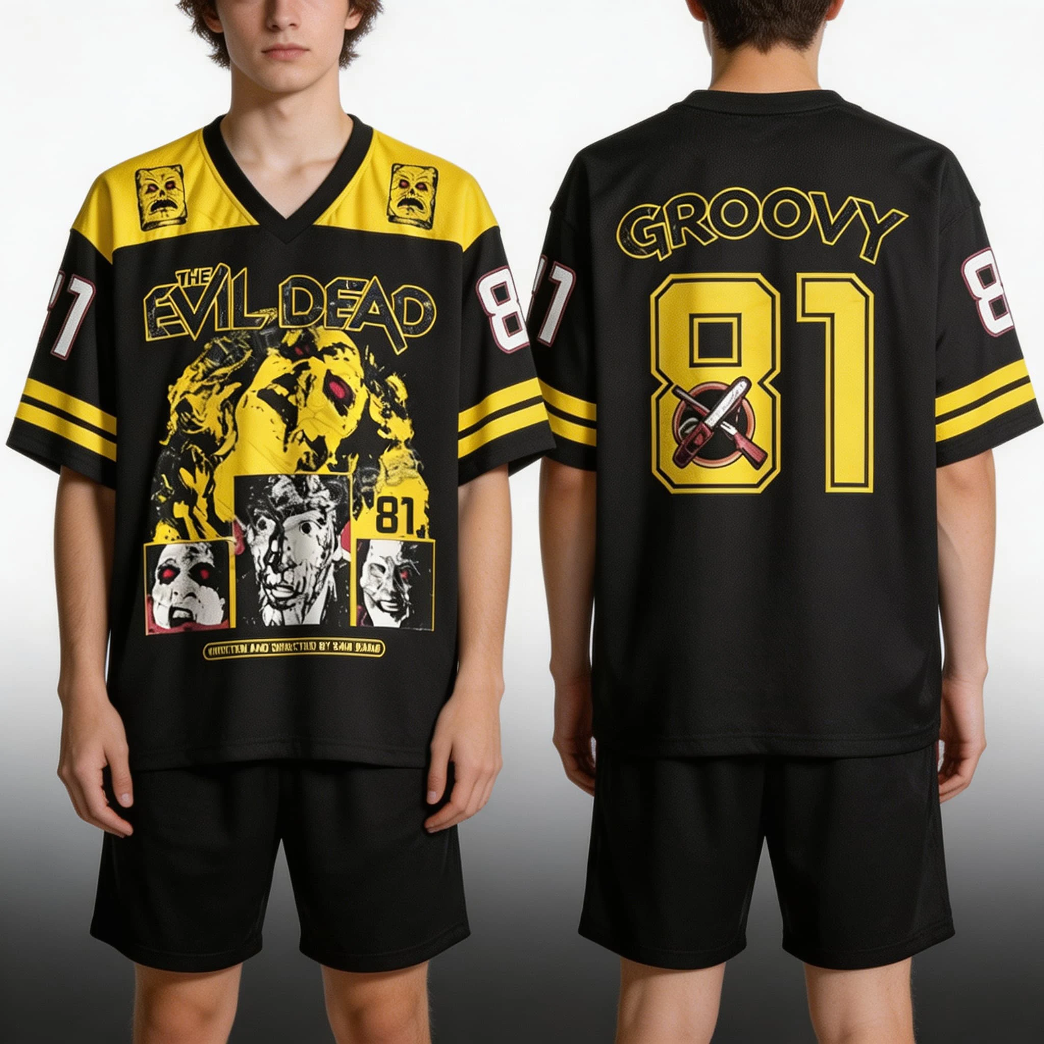Evil Dead Groovy Zombie Yellow Black Mesh Jersey Women's Tshirt Kids Tshirt  Top Vneck Short Sleeve Quick drying Men's  T Shirt
