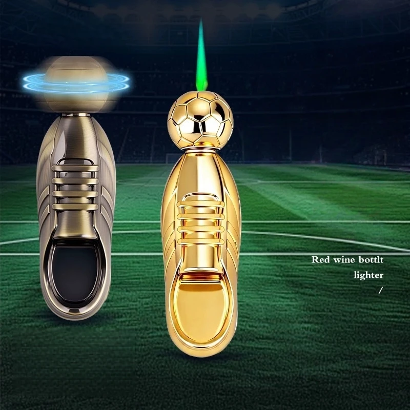 New Metal Rotating Soccer Shoes Inflatable Lighter Windproof Rotating Decompression Mini Outdoor Portable Lighter Gift