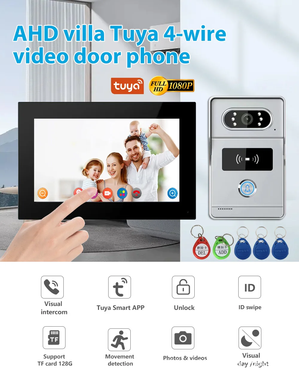 2mp 1080p tuya app ir visão noturna detecção de movimento wi fi ip campainha 4 com fio vídeo porta telefone câmera visual olho mágico visualizador