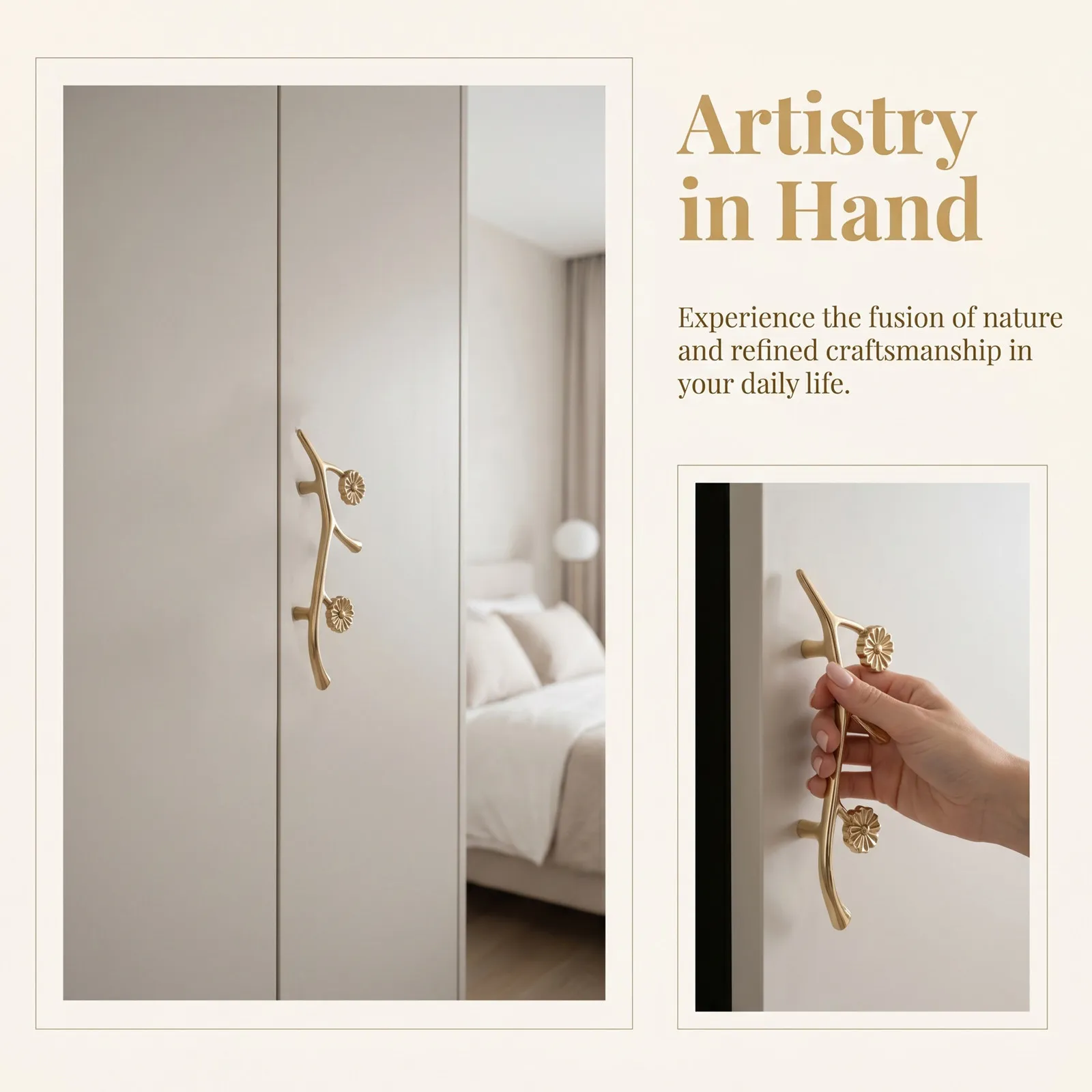 Brass Cabinet Pull Gold Plum Blossom Branch Drawer Handle Antler Twig Furniture Hardware Knob