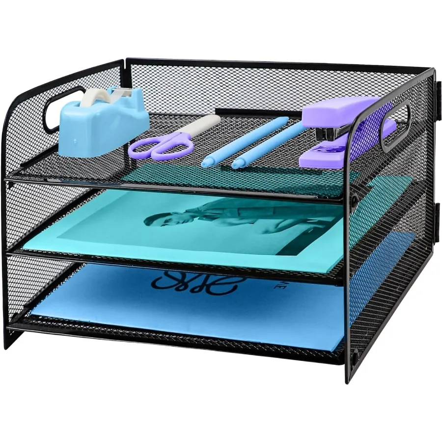 

3-х уровневый настольный органайзер с ручкой, выдвижной сетчатый органайзер для файлов для лотка для писем, сетчатый настольный органайзер, лоток для хранения бумаги