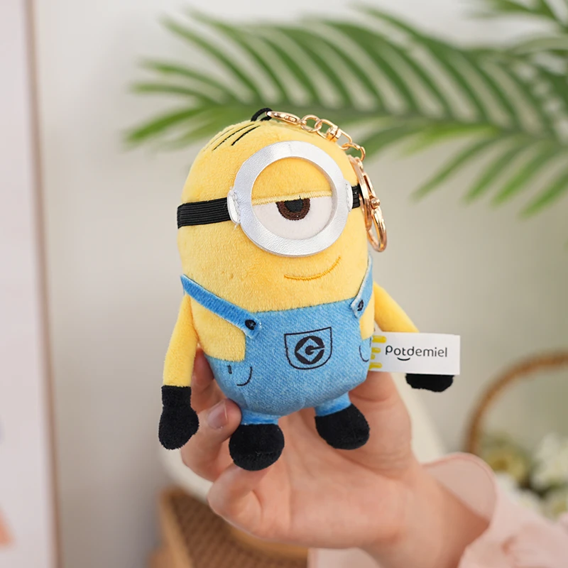 حقير لي Peluche أفخم التوابع أفخم دمية بوب ستيوارت في الجينز محشوة حقيبة الشنق تيم الدب العميل بلوشيز سلاسل المفاتيح