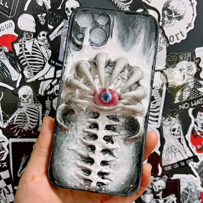 4120 Original 3D Handmade Mobile Phone Case Holding Face Worm Cthulhu Style Horror Gothic Mobile Phone Case Christmas Gift