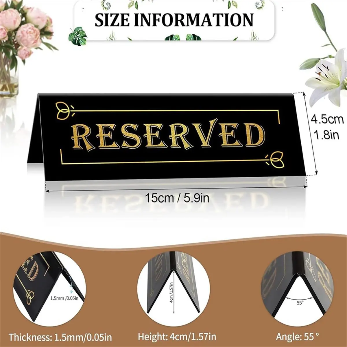 10 قطع من لافتات الطاولة المحجوزة من الأكريليك - 6 × 2 × 1.6 في خيمة الطاولة - على الوجهين، مقاومة للماء - لافتات جلوس محفوظة #2