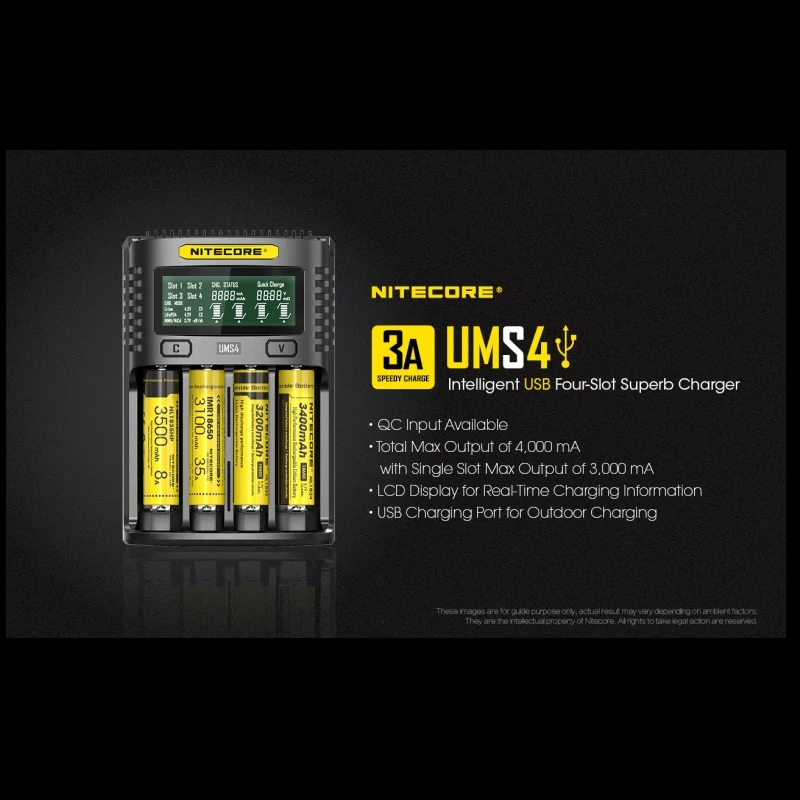 NITECORE UMS4 Intelligent Four - Slot QC Fast Charging 4A Large Current Multi - Compatible USB Charger