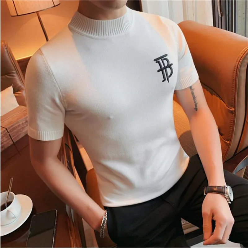 2022 Summer Pullover Men Knitwear Men Sweater Men Streetwear Sweater Male Knitwear Man Neck Short Sleeve Sweater Round S-4XL