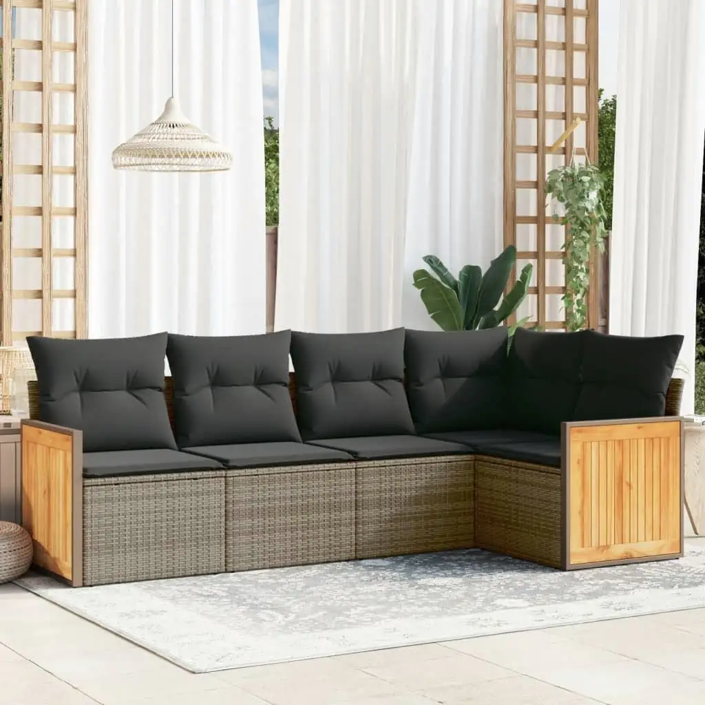 

Garden Sofa Set Grey PE Rattan 5 Piece Modular Outdoor Furniture Comfortable Seating for Patio Balcony Backyard
