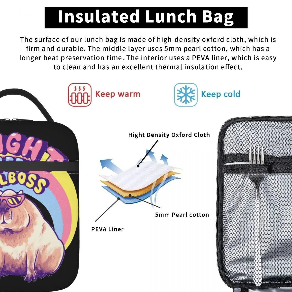 Cool Capybara-Bolsa de almuerzo con aislamiento para gafas de sol, contenedor de alimentos, bolsas térmicas portátiles, caja Bento para el trabajo