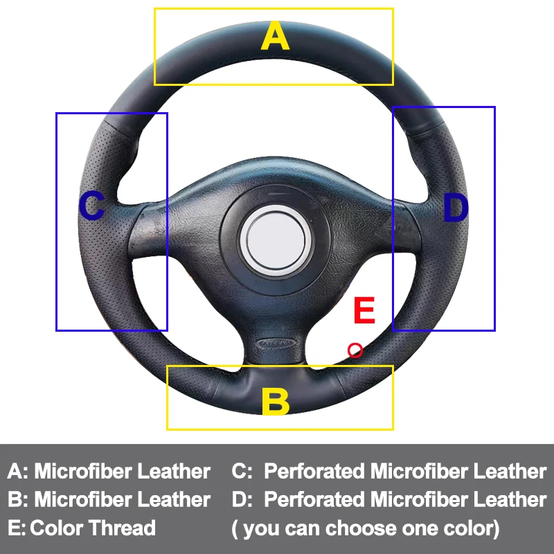 For Volkswagen VW Golf R32 IV 2002 - 2004 2005 Hand stitch Microfiber Leather Car Steering Wheel Cover Interior DIY Accessories