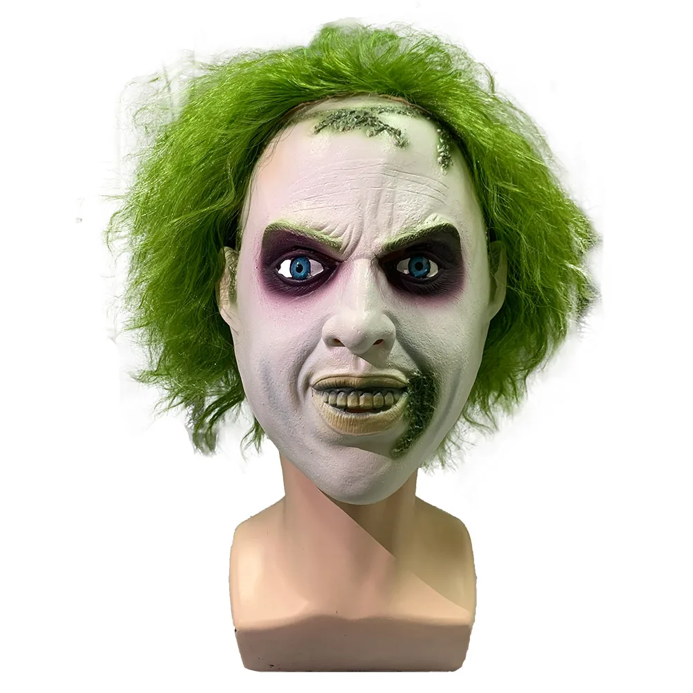 Betelgeuse Cosplay Juice Mask Green Wigs Beettles Helmet Headgear Ghost Mask With Hair Adult Halloween Party Suits Accessories