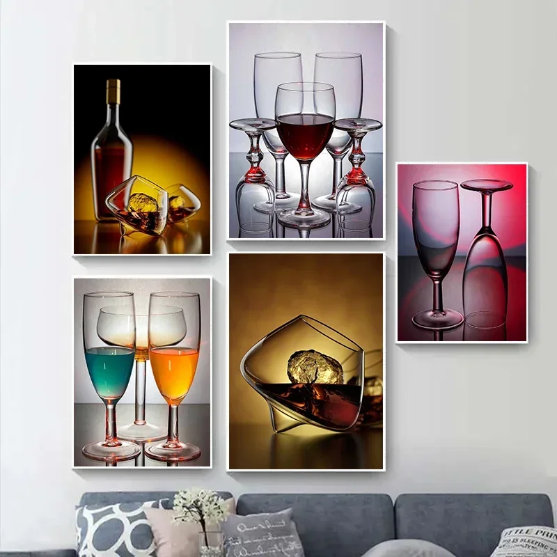 Modern Minimalist Fashion Premium Cocktail Whiskey Red Wine Glass work Aesthetics Canvas Painting Modern Home Decor